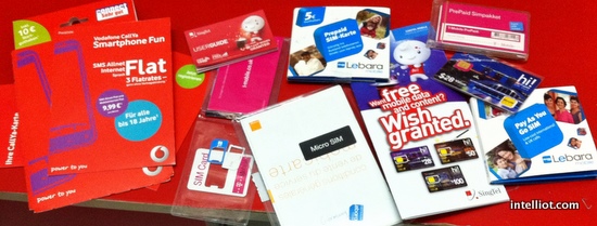 Packaging from some of the SIM cards I purchased during my recent travels